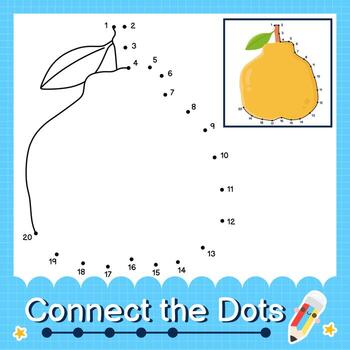 Connect the dots counting numbers 1 to 20 puzzle worksheet with Fruit illutration vector