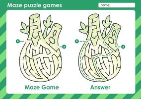 Maze puzzle games activity for kids with Fruit Design vector