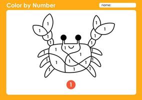 Color by number worksheet for kids learning numbers by coloring Crab vector