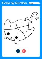 Color by number worksheet for kids learning numbers by coloring Manta ray vector