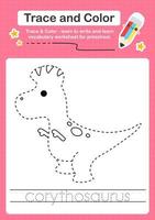 Trace and Color worksheets with the Dinosaur vector