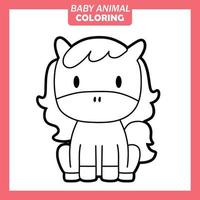 colorear lindo bebé animal dibujos animados con caballo vector