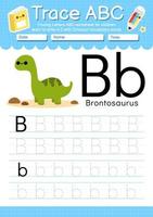 hoja de trabajo preescolar de la letra a a la z del alfabeto con tipo de dinosaurio vector