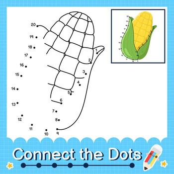 Connect the dots counting numbers 1 to 20 puzzle worksheet with Fruit illutration vector