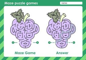 Maze puzzle games activity for kids with Fruit Design vector