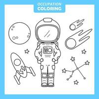 Coloring cute baby animal cartoon with Occupation job Astronaut vector