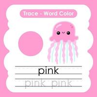 English tracing word worksheets with colors vocabulary Pink vector