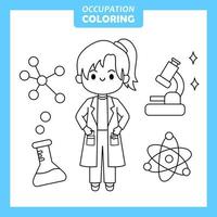 Coloring cute baby animal cartoon with Occupation job Sciencetist vector