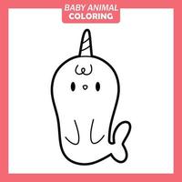 Coloring cute baby animal cartoon with Narwhal vector