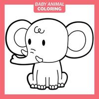 Coloring cute baby animal cartoon with Elephant vector