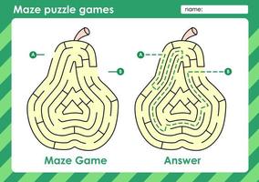 Maze puzzle games activity for kids with Fruit Design vector