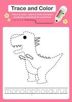 Trace and Color worksheets with the Dinosaur vector