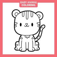 Coloring cute baby animal cartoon with Tiger vector