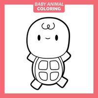 Coloring cute baby animal cartoon with Turtle vector