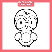colorear lindo bebé animal dibujos animados con pájaro vector