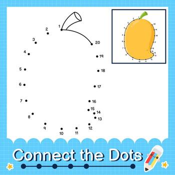Connect the dots counting numbers 1 to 20 puzzle worksheet with Fruit illutration vector