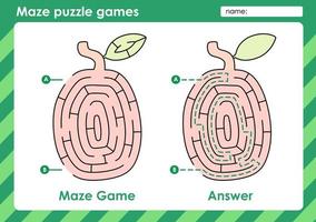 actividad de juegos de rompecabezas de laberinto para niños con diseño de frutas vector