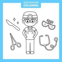 Coloring cute baby animal cartoon with Occupation job Surgeon vector