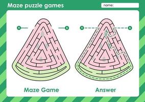 actividad de juegos de rompecabezas de laberinto para niños con diseño de frutas vector