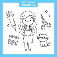 Coloring cute baby animal cartoon with Occupation job vet vector
