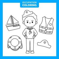 Coloring cute baby animal cartoon with Occupation job Sailor vector