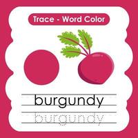 English tracing word worksheets with colors vocabulary Burgundy vector