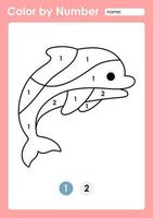 Color by number worksheet for kids learning numbers by coloring Dolphin vector