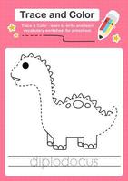 Trace and Color worksheets with the Dinosaur vector