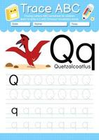 Alphabet Trace Letter A to Z preschool worksheet with Dinosaur Type vector