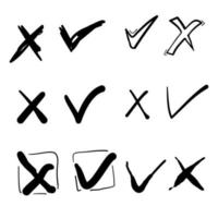 hand drawn check mark icon set in cartoon doodle style vector