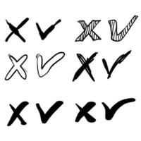 hand drawn check mark icon set in cartoon doodle style vector