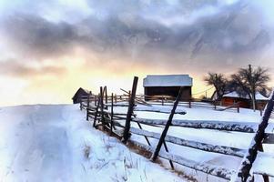 The works in the style of watercolor painting. Winter landscape photo
