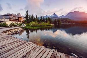 Majestic mountain lake in National Park High Tatra. Strbske pleso, Slovakia, Europe. photo