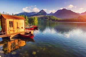 Majestic mountain lake in National Park High Tatra. Strbske pleso, Slovakia, Europe. photo