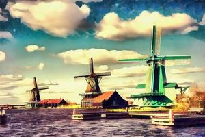 The works in the style of watercolor painting. Traditional Dutch photo