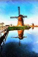 Traditional Dutch windmills from the channel Rotterdam. Holland. photo