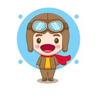 Cute little boy in pilot costume cartoon illustration vector