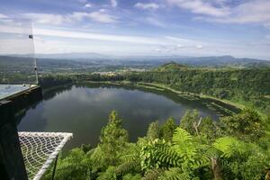 View of Menjer Lake from Khayangan Skyline Wonosobo. photo