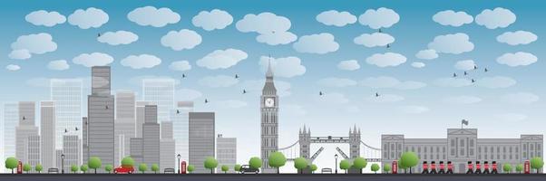 London skyline with skyscrapers and clouds. vector