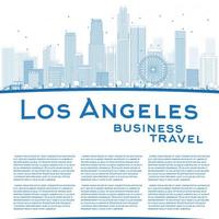 Outline Los Angeles Skyline with Blue Buildings and copy space. vector