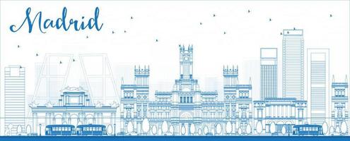 Outline Madrid Skyline with blue buildings. vector