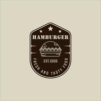 hamburguesa o hamburguesa logotipo vintage vector ilustración plantilla icono diseño gráfico. emblema o etiqueta signo y símbolo de comida rápida