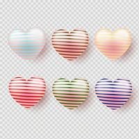 Set of 3d Red Heart. Love symbol isolated on transparent background. Vector illustration