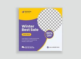 Winter Sale Social Media Post Template Design. Flat Design Winter Sale Promotion Square Banner Set. Social Media Post Template Design vector