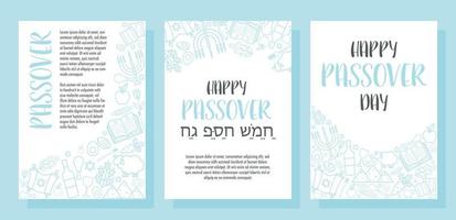 Happy Passover Pesach day greeting cards set vector