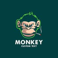 Monkey smoking mascot logo design isolated on dark background vector