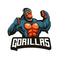 vector de diseño del logotipo de la mascota gorila con un estilo de concepto de ilustración moderno para la impresión de insignias, emblemas y camisetas. gorilas fuerte ilustración para deporte, juegos, equipo
