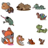 Cute animal comics vector on white background concept, turtle, dog, fox, wolf, crocodile and chameleon in cute form flash design and copy space.