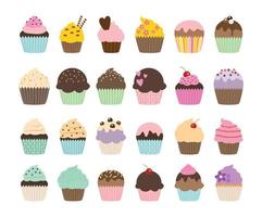 conjunto de lindos cupcakes y muffins vectoriales vector