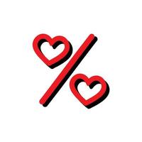 Love percentage. Vector red heart icons.